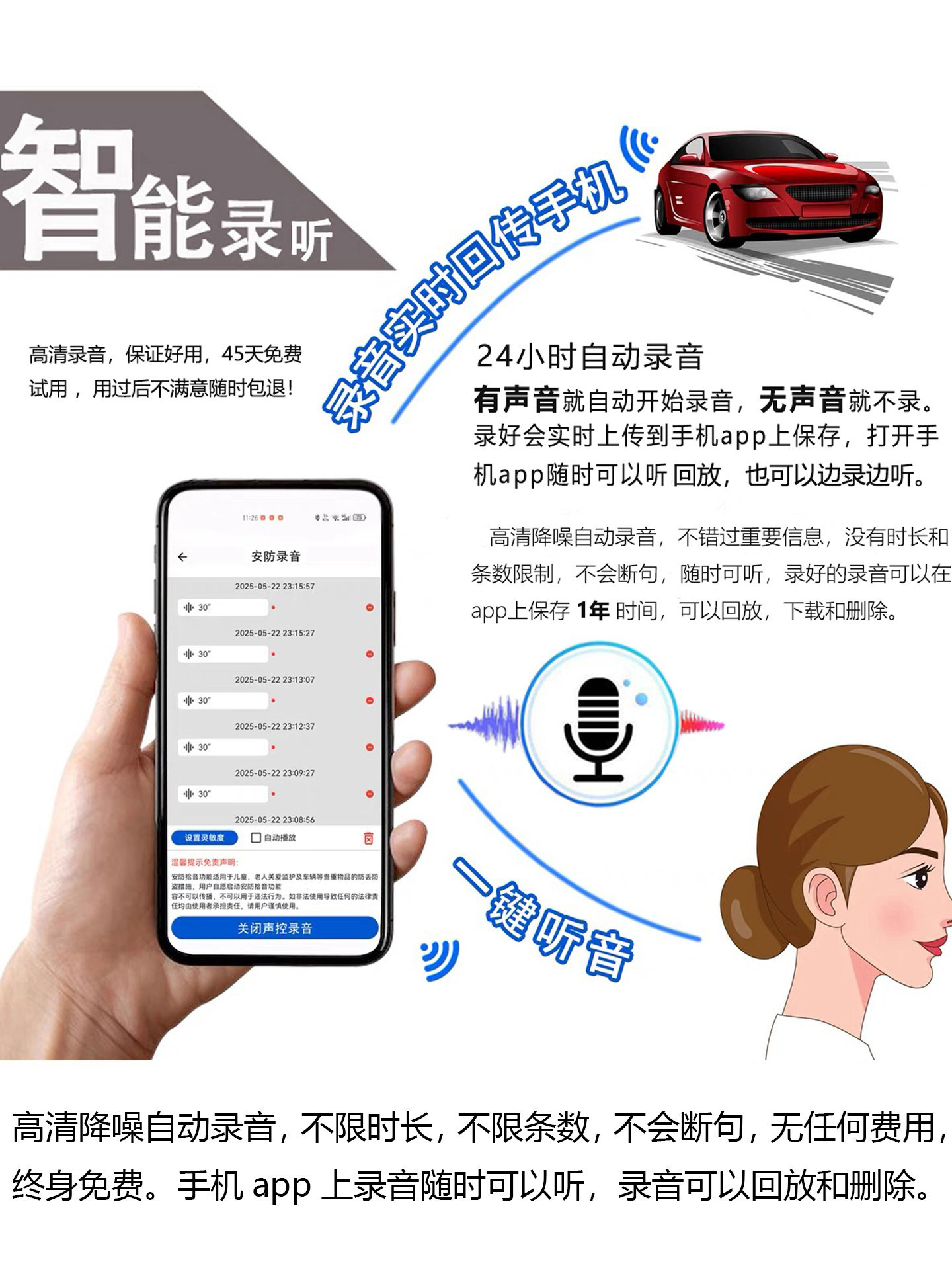 Recording Pen, Surveillance Listening Device, Ultra-Long Standby, Mobile Phone Control, Automatic Listening and Recording, High-Definition Noise Reduction, Gps Positioning Recorder