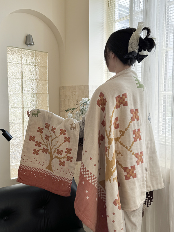 [Towel Set] Persian Exotic Style All-Cotton Gauze Towel and Bath Towel Set, Skin-Friendly, Ultra-Soft, Lint-Free