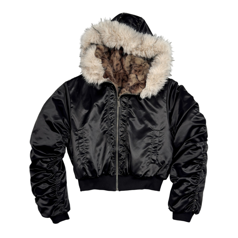 Saxgenwon「Sgw」Satin Nylon Pleated Street Style Autumn/Winter Short Bomber Jacket with Rivets