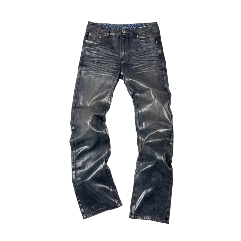 Saxgenwon'Sgw' Ice Crystal Blue Dirty Spray Three-Dimensional Pleated Whiskered Washed Horsehair Fitted Waxed Denim Jeans