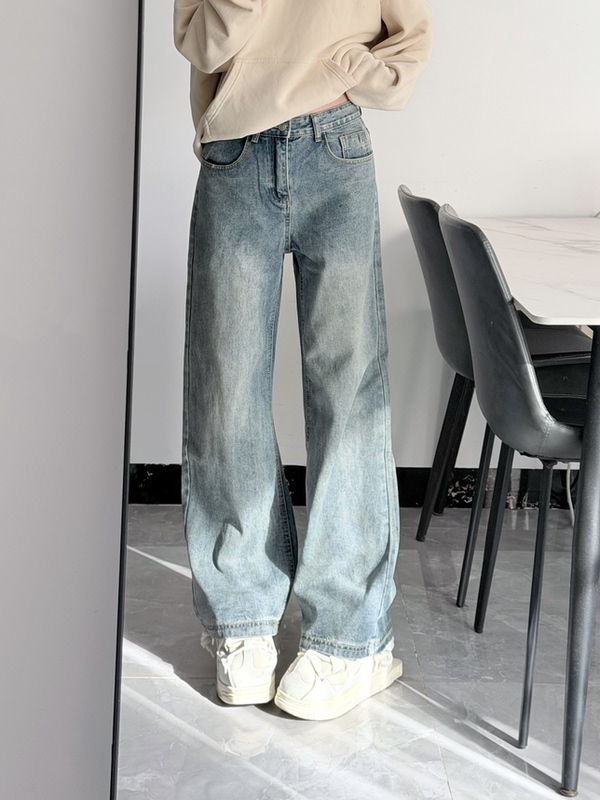 Yy71 American Retro Basic Washed Simple Straight-Leg Jeans, Unisex