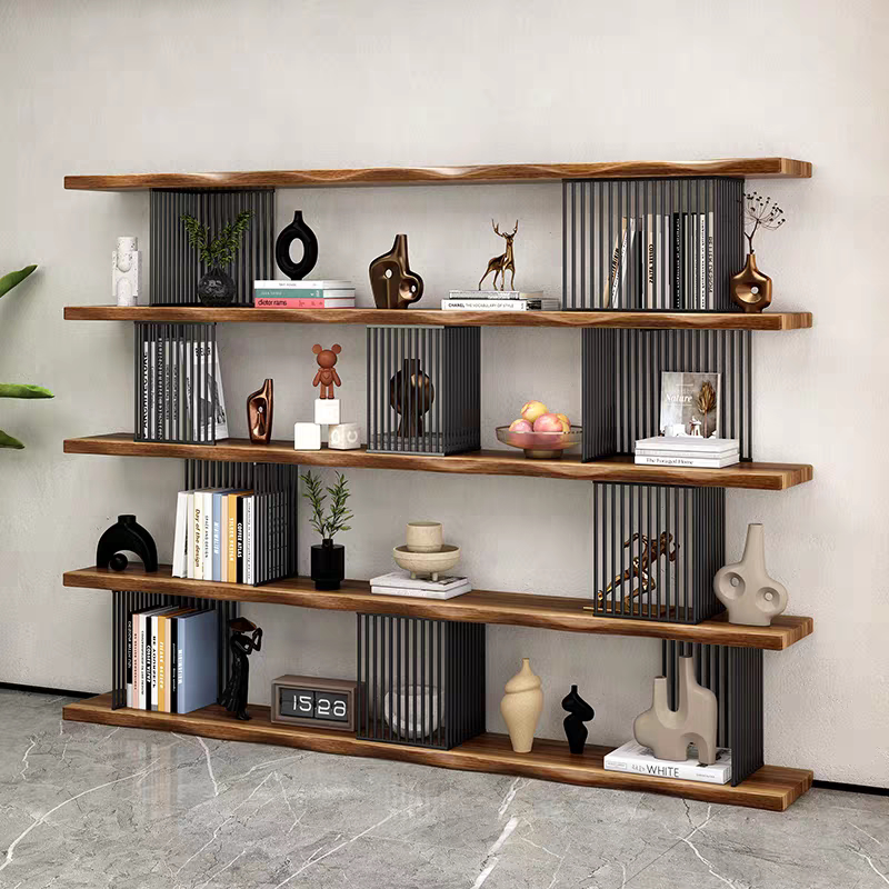 Living Room Partition Solid Wood Floor-To-Ceiling Bookshelf, Wall-Mounted Multi-Layer Storage Rack, Integrated Wall-Mounted Bookcase with a Luxurious and High-End Feel