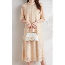 Hollow mulberry silk dress for women silk new Chinese style cheongsam skirt summer mid-length Hangzhou womens black dress