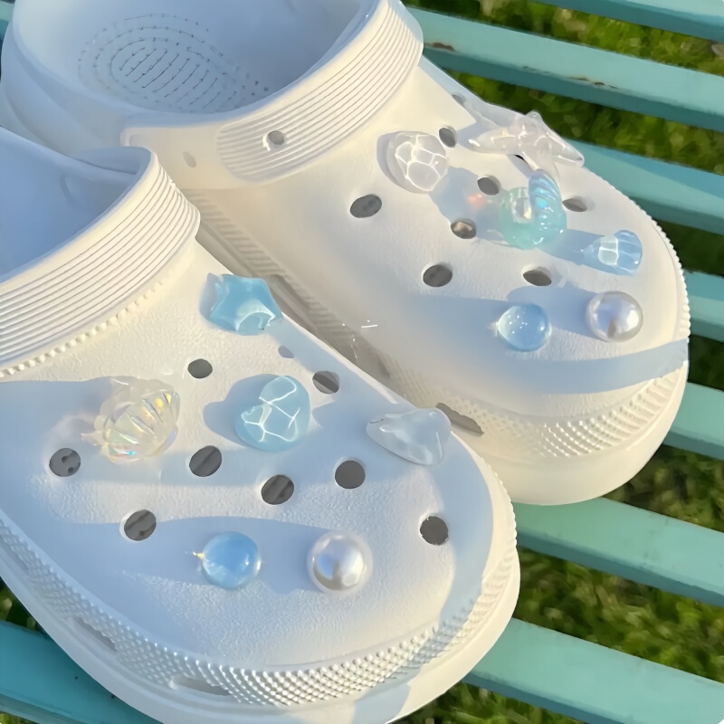 Blue Secret Starfish Shell Ocean Clog Shoe Charms DIY Accessories Decoration Shiny and Detachable