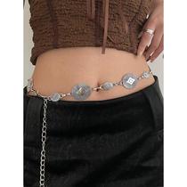 European and American oval metal waist chain female jk accessories belt 2023 new summer decorative skirt elegant belt simple