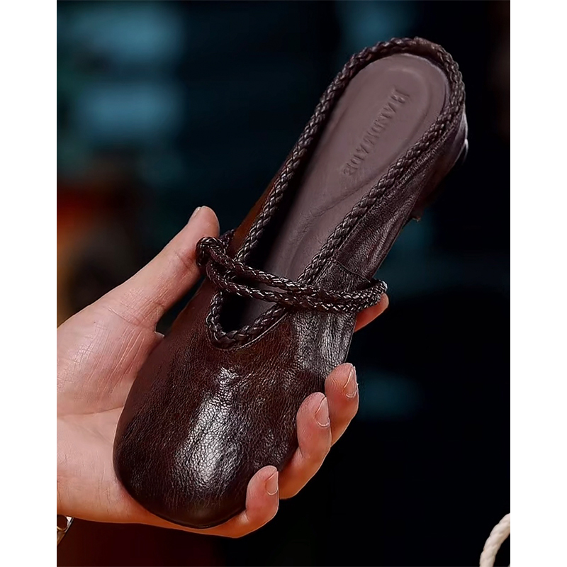 [Niu Jia] 4cm Heel Height/33-42/Summer New Style Genuine Leather Closed-Toe Half-Slip Height-Increasing Lazy Sandals