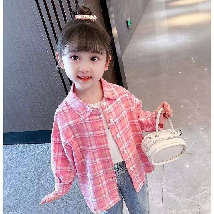 2025 spring girls' plaid shirt: stylish top, lightweight long sleeve, a ...