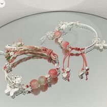 Spring pink lotus pond butterfly cherry blossom bracelet sweet and exquisite design bracelet Chinese style high-looking student version