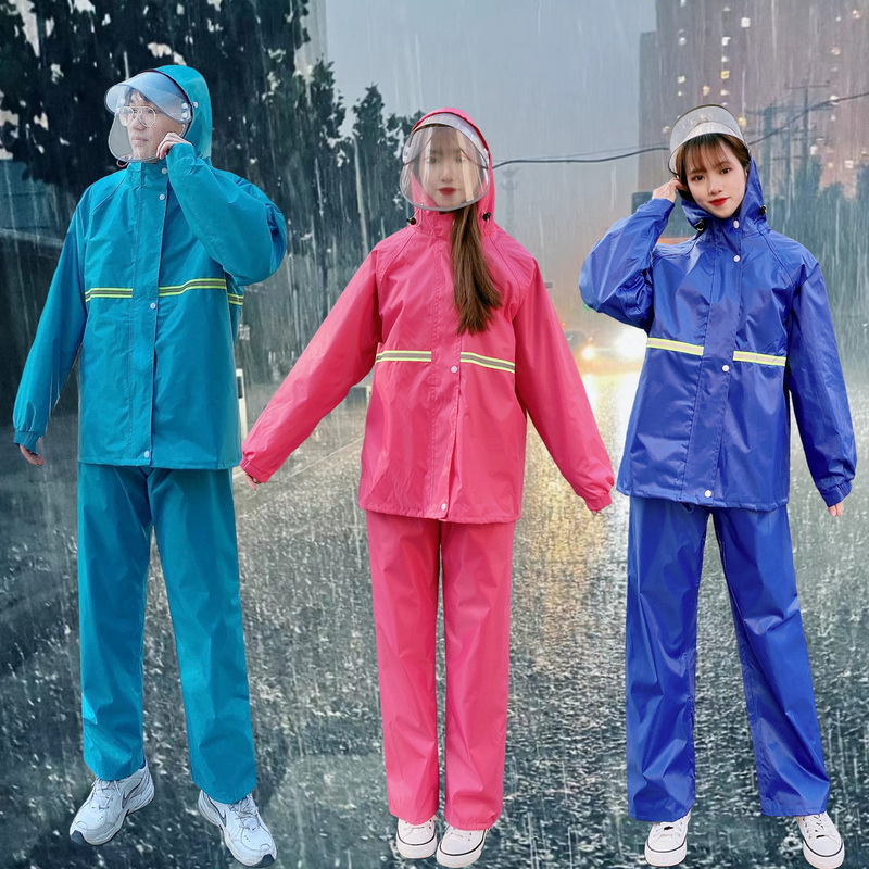 Double-Brimmed Raincoat and Rain Pants Set for Men and Women, Rainproof for Heavy Rain, Split-Wear Style for Electric Vehicles, Motorcycle Riding, Reflective Rainwear Double-Brimmed Raincoat and Rain Pants Set for Men and Women, Rainproof for Heavy Rain, Split-Wear Style for Electric Vehicles, Motorcycle Riding, Reflective Rainwear