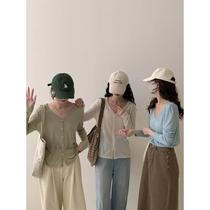 Ashimi Spring Thin Tencel Cardigan Womens V-neck Sunscreen Long-Sleeved Clothes Slim Button Solid Color Versatile Jacket Women