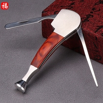 Source of supply: mahogany three-in-one scraper metal cigarette knife straight bucket type all-wood cigarette knife pipe and smoking accessories