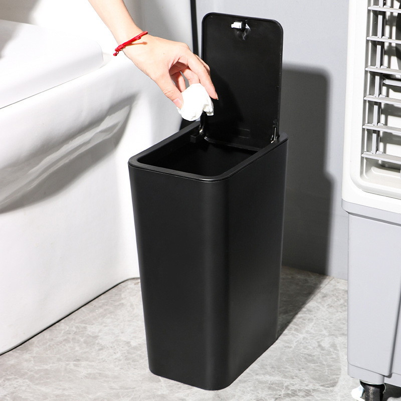Trash Can with Lid for Home Bathroom, Narrow Model, Large Capacity, Press-Type Pop-Up Lid, Gap Trash Can