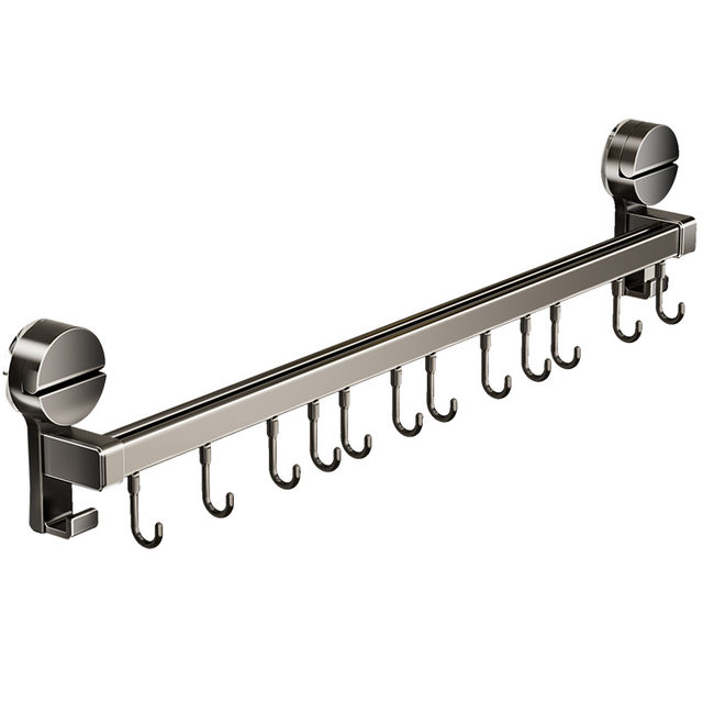 Suction Cup Kitchen Hook Multifunctional Storage Rack Wall-Mounted No-Drill Hanging Rod for Pot Lids, Spoons, Spatulas, and Knife Holder