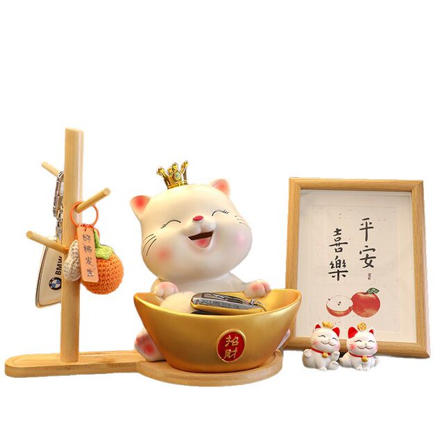 Lucky Cat Key Holder for Entryway, Decorative Piece for Living Room Shoe Cabinet, Home Decor, Housewarming Gift