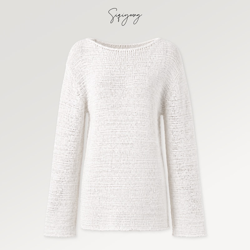 Siqiyoung Nice Holiday - Hollow Knit Top Cotton Blend White Hollow Simple Design Siqiyoung Nice Holiday - Hollow Knit Top Cotton Blend White Hollow Simple Design