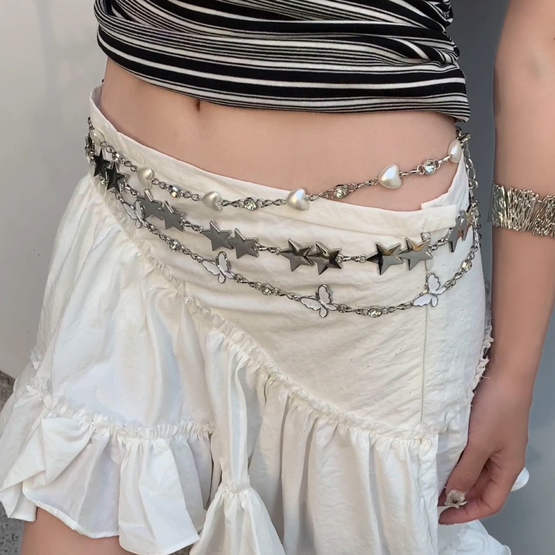 Vintage Metal Star Waist Chain for Women, Versatile Decorative Accessory for Dresses and Jeans, Thin Chain Belt Waist Cincher Accessory