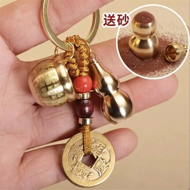 2026 New Model Pure Brass Hundred Blessings Jar Keychain Vintage Open-Ended Gourd Five Emperors Coin Car Keychain Pendant 2026 New Model Pure Brass Hundred Blessings Jar Keychain Vintage Open-Ended Gourd Five Emperors Coin Car Keychain Pendant