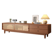 Muzue solid wood TV cabinet coffee table French retro small apartment mid-century style living room home rattan storage locker