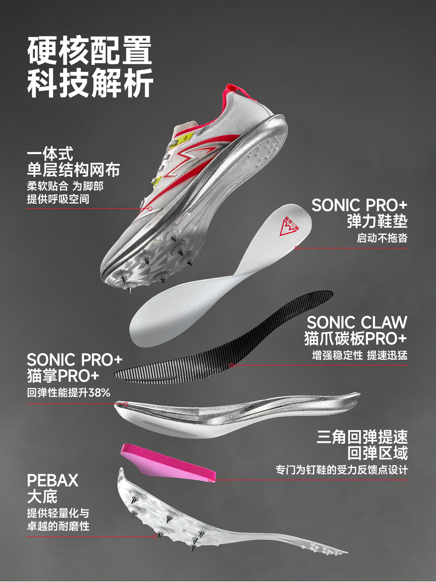 [North Sports Joint Research] Sonic Cat Extreme Spikes Full-Length Carbon Plate Official Genuine Track and Field Spikes for Middle and Short Distance Running