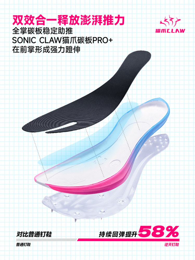 [North Sports Joint Research]Sonic Cat Extreme Spikes Full-Length Carbon Plate Official Flagship Children's Track and Field Exam Short and Medium Sprint