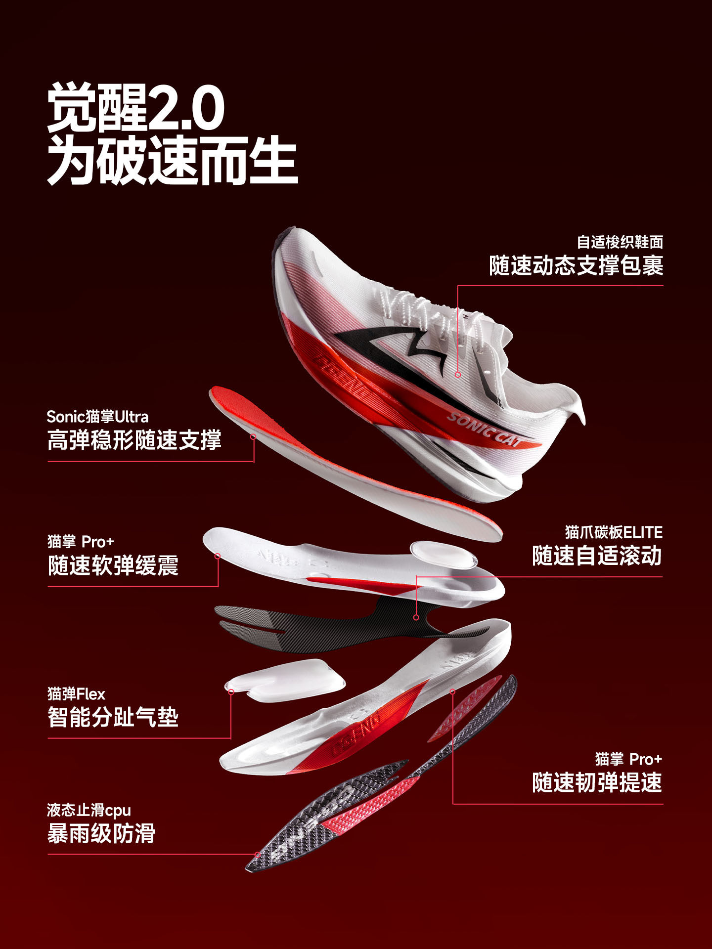 Sonic Cat Awakening 2.0 Carbon Plate Air Cushion Running Shoes Official Flagship Store Physical Exam Training Running Shoes Men's and Women's Sports Shoes