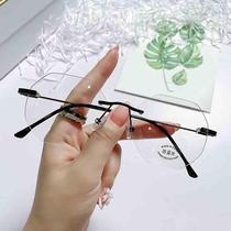 New rimless anti-blue light glasses for women fashionable octagonal polygonal flat glasses for men anti-blue light myopia finished glasses