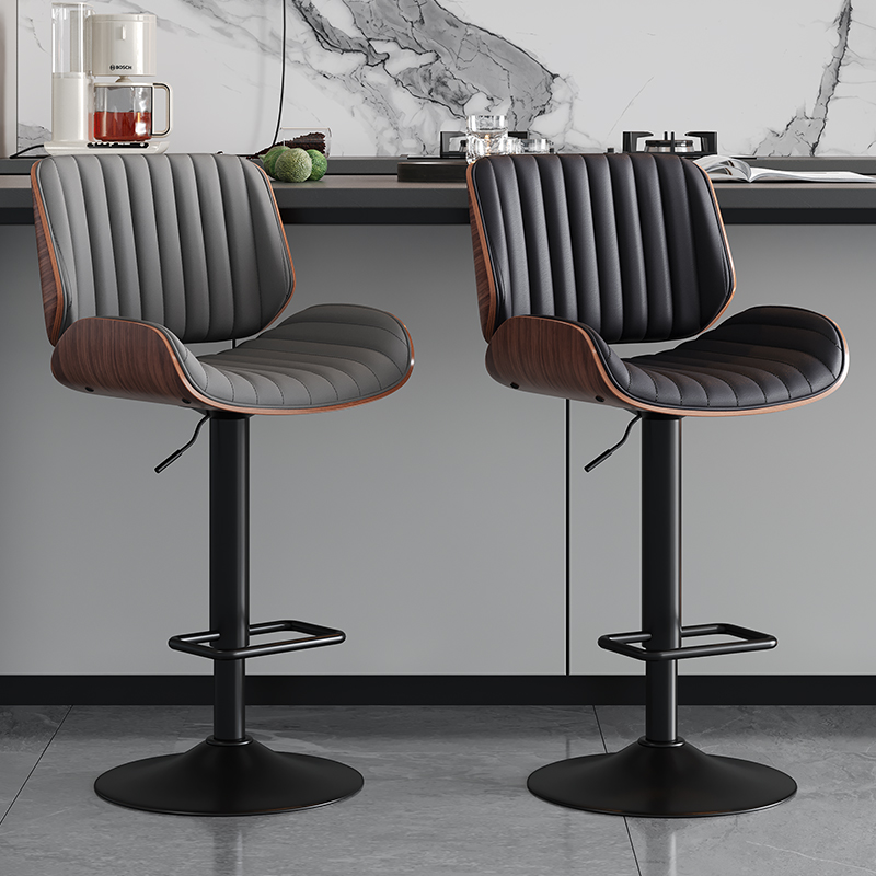 無垢材リフトバースツールホームレザーバック回転ライト高級バーチェアフロントデスクアイランドハイスツールダイニングチェア