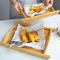 Wooden tray household tea tray rectangular bamboo tray invincible wine and vegetable tray restaurant braised food tray barbecue hand-grip meat tray