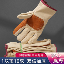 Thickened canvas gloves with leather on the index finger of the palm automobile manufacturing welder gloves with heat-insulating and wear-resistant canvas