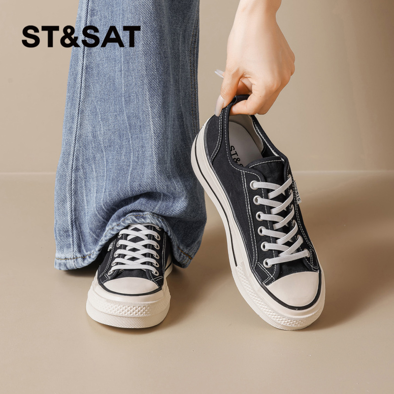 Saturday Black Canvas Shoes for Women 2026 New Autumn Thick-Soled Height-Increasing Low-Top Sports Casual Sneakers Women's Shoes