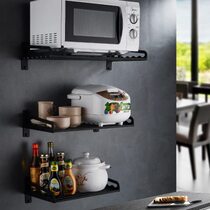 Black space aluminum microwave oven rack wall-mounted perforated kitchen storage rack oven rack storage storage pot rack bracket