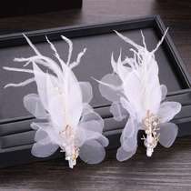 Korean bridal wedding accessories feather silk veil hairpin bridal floral pearl hairpin headdress