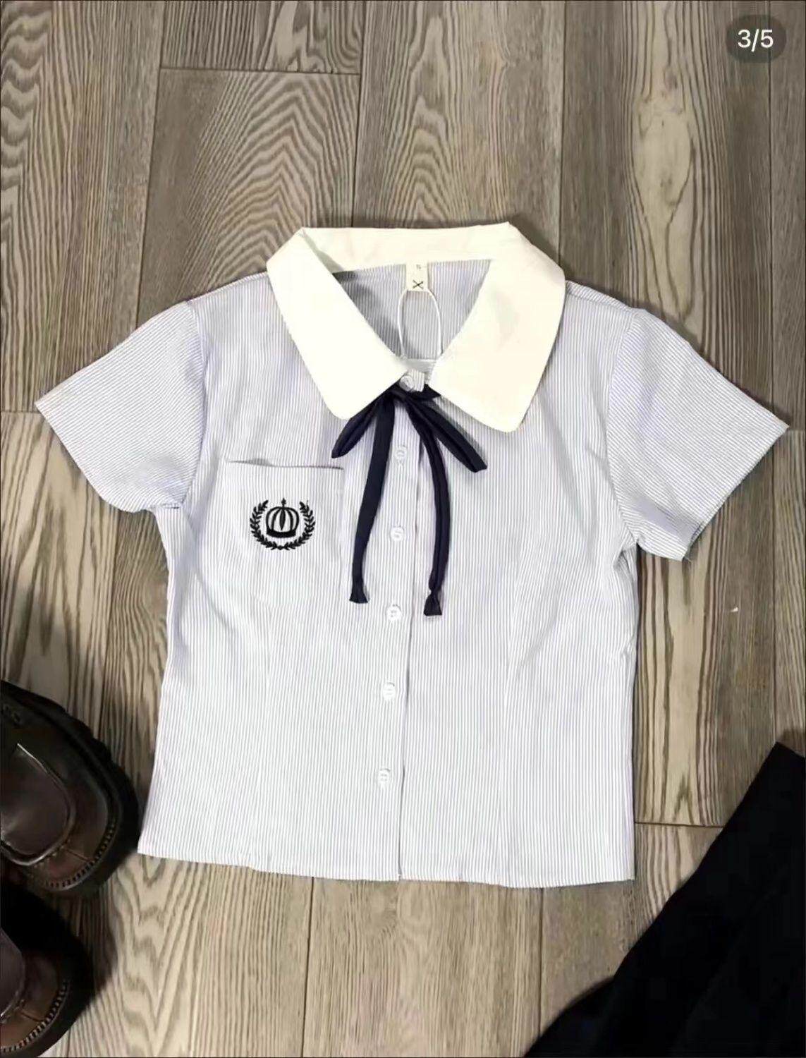 jk制服加工定制 蓝色学院风衬衫百褶裙套装女高级感jk上衣短裙两件套夏季2024新款