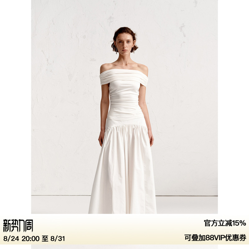 【Xu Luyang/Jia Peixuan Same Style】Ruthese Pure Cotton Poplin Ruched Design A-Line Long Skirt