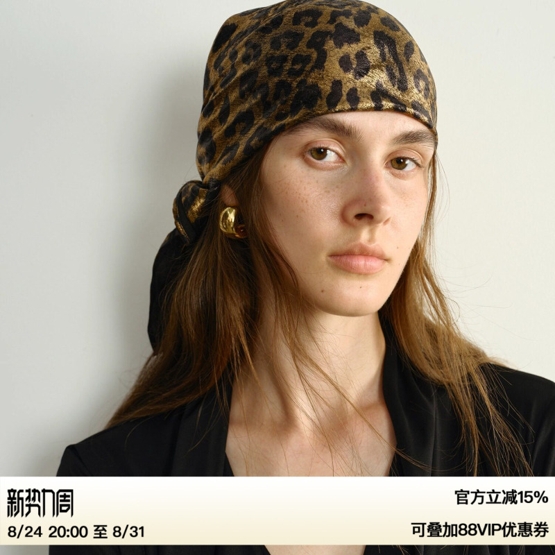 Ruthese Gold Foil Leopard Print Square Retro Fashionable Large Silk Scarf Headscarf Ruthese Gold Foil Leopard Print Square Retro Fashionable Large Silk Scarf Headscarf