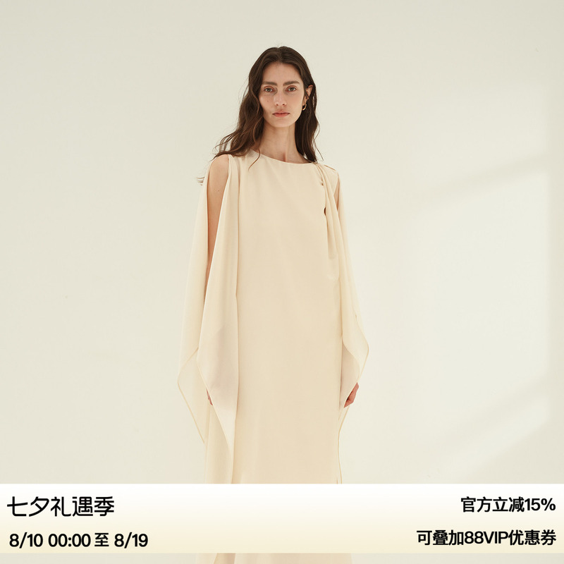 Ruthese Elegant Silk Acetate Dress for Women, Summer Draped Asymmetrical Shawl High-End Long Dress