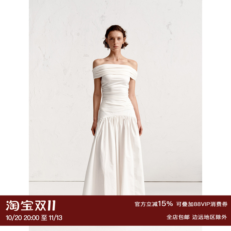 【Liu Liu/Jia Peixuan Same Style】Ruthese Pure Cotton Poplin Ruched Design A-Line Long Skirt 【Liu Liu/Jia Peixuan Same Style】Ruthese Pure Cotton Poplin Ruched Design A-Line Long Skirt