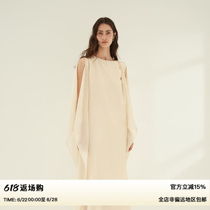 Ruthese Elegant Silk Acetate Dress for Women, Summer Draped Asymmetrical Shawl High-End Long Dress