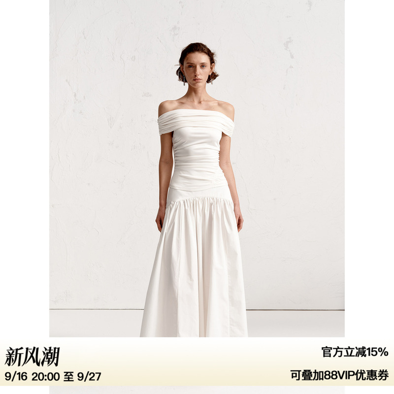 【Xu Luyang/Jia Peixuan Same Style】Ruthese Pure Cotton Poplin Ruched Design A-Line Long Skirt