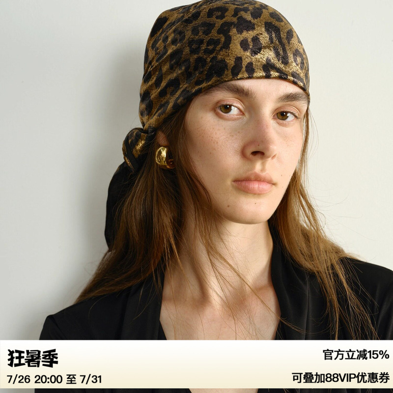 Ruthese Gold Foil Leopard Print Square Retro Fashionable Large Silk Scarf Headscarf
