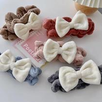 Plush bow wide-brimmed womens face wash headband hoop facial mask wash special headband cute non-slip headwear