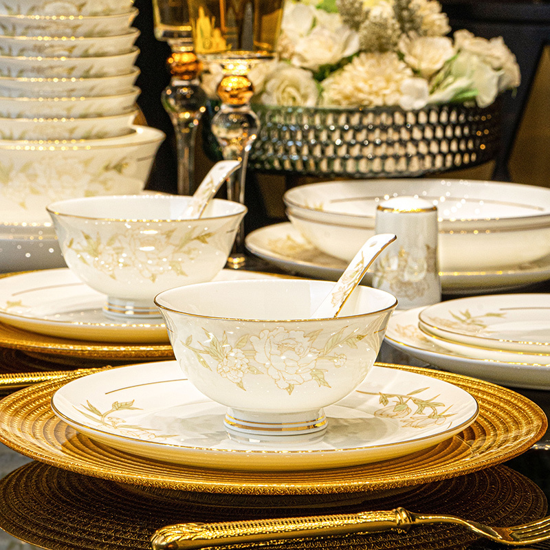 Dishes and Bowls Set for Home Use, High-End 2026 New Model, Peony Flower, Housewarming, Newlyweds, Jingdezhen Underglaze Color Ceramic Tableware Dishes and Bowls Set for Home Use, High-End 2026 New Model, Peony Flower, Housewarming, Newlyweds, Jingdezhen Underglaze Color Ceramic Tableware