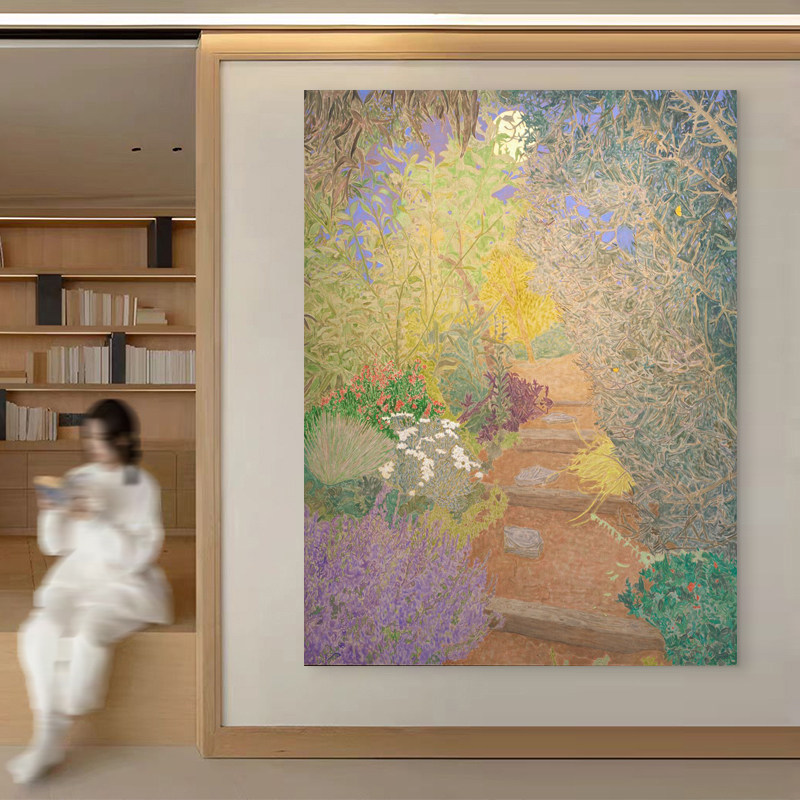 艺作物手绘油画《花间道》现代客厅艺术挂画饭厅装饰画玄关抽象画