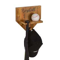 Retro solid wood baseball rack wall-mounted ball rack home base shape baseball display rack with bat slot storage rack