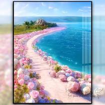 2023 new cross stitch self-embroidered blue sea view living room and bedroom simple and beautiful embroidery cotton thread full embroidery handmade