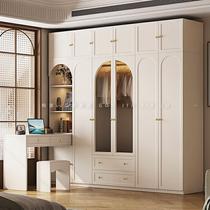Modern cream style wardrobe desk integrated small home bedroom storage locker simple finished large wardrobe