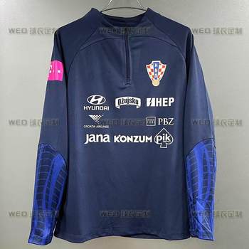 Croatia Long-Sleeve Half-Zip Training Jersey 2023 Season Plain Team Captain Long-Sleeve Football Jersey Without Fleece Pullover