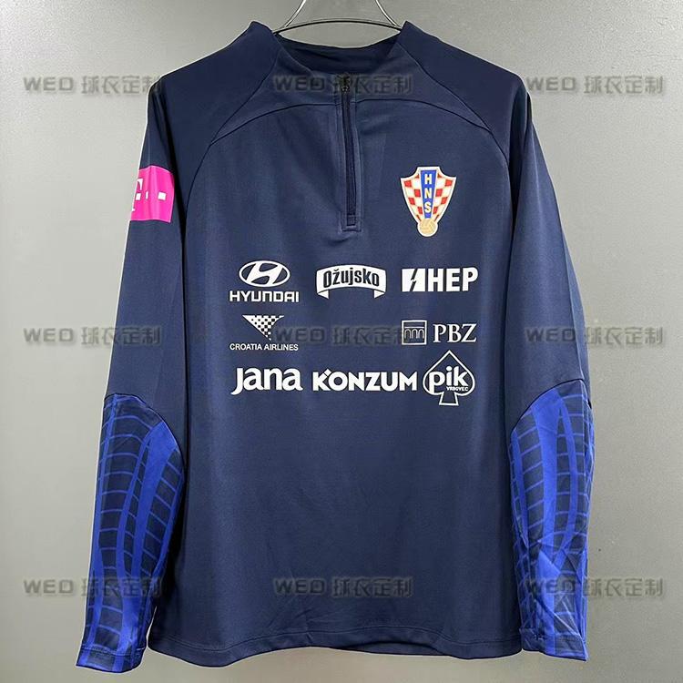 Croatia Long-Sleeve Half-Zip Training Jersey 2023 Season Plain Team Captain Long-Sleeve Football Jersey Without Fleece Pullover