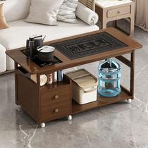 Mobile tea table tea table home solid wood tea cart living room coffee table sofa side cabinet tea set tray kettle integrated