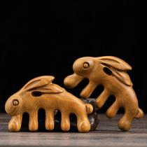 Green sandalwood rabbit massage comb jade sandalwood cute rabbit head meridian comb five-tooth large tooth comb to dredge meridian comb